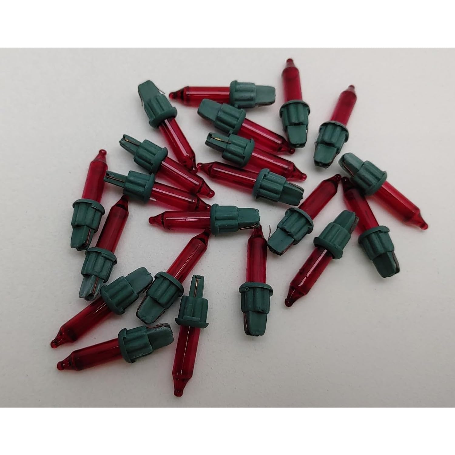20X Red With Green A Base Mini Bulb Lights, 2.5 V Volt 0.425 W Watt Christmas Glass Incandescent Light Bulbs Style A Rep