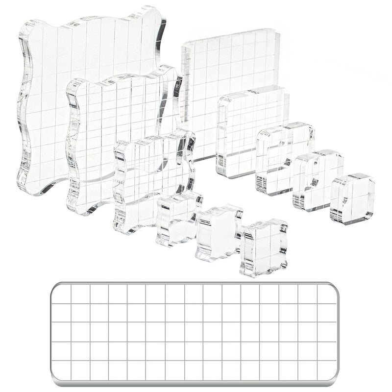 12 Pieces Stamp Blocks, Clear Acrylic Stamping Tools Set With Grid Lines For S