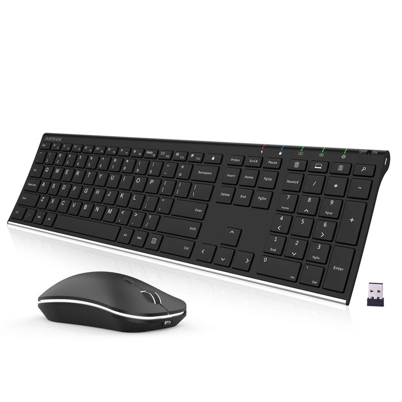 2.4G Wireless Keyboard And Mouse Combo Stainless Steel Ultra Slim Full Size Ke