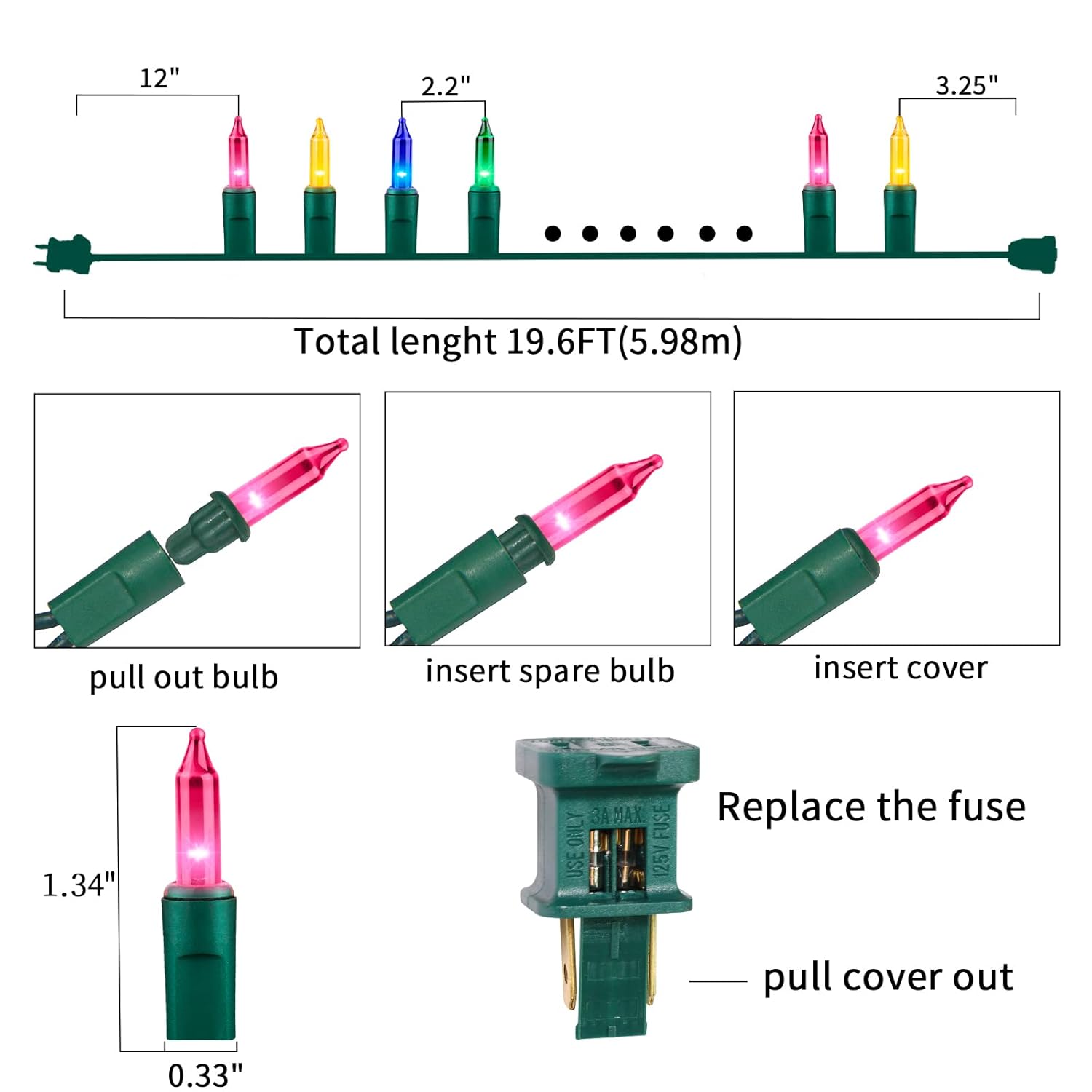 Ultra-Bright Connects End To End Multi Christmas Mini Lights 100L 19.6Ft Ul Listed Incandescent Bulb String Light Set Fo