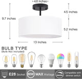 13 Inch Black Semi Flush Mount Ceiling Light Modern 3 Light Fixture