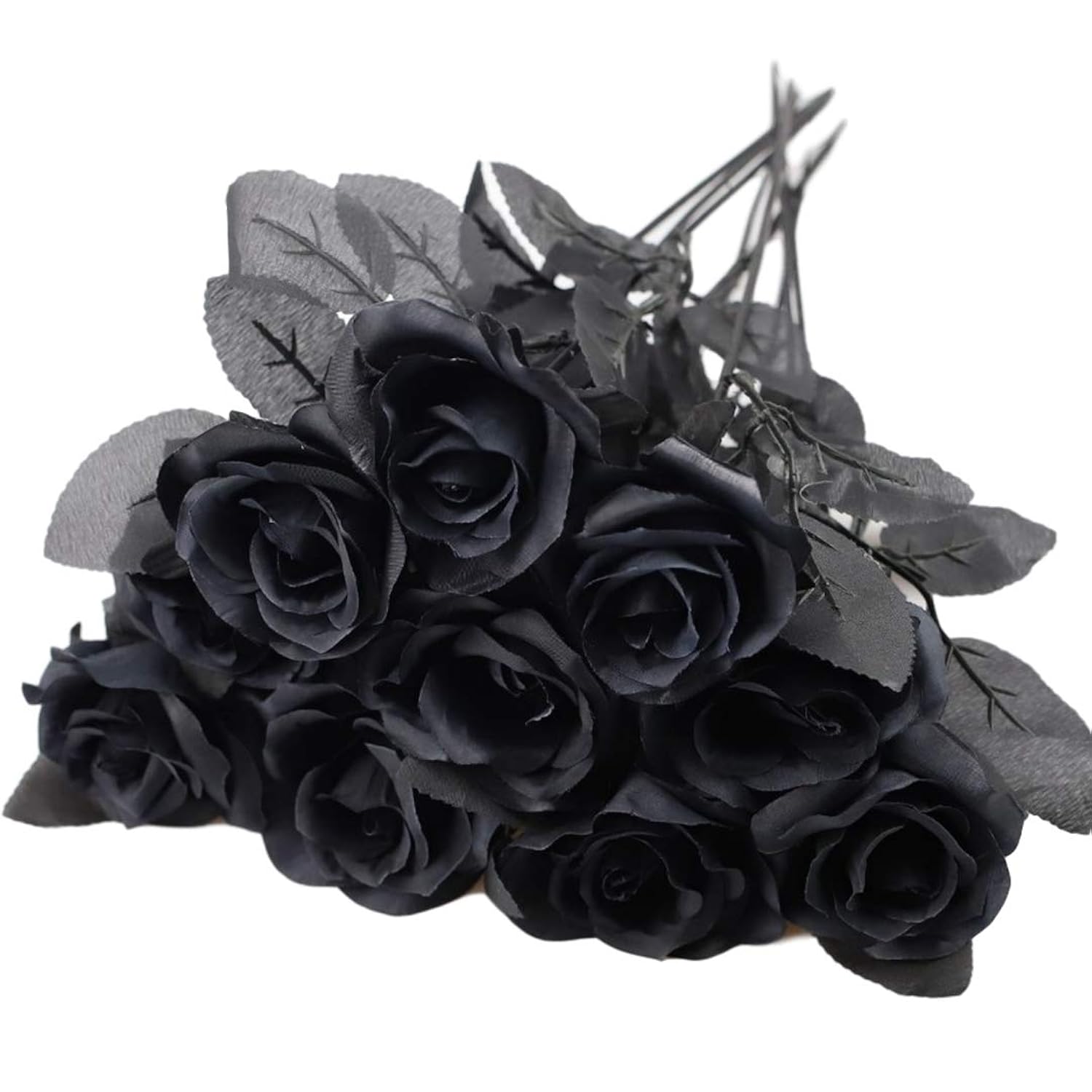 10Pcs Black Roses Artificial Flowers With Stems, Faux Silk Flowers Bridal Gothic Wedding Bouquet, Realistic Blossom Flora For Home, Office, Hotel Decorations