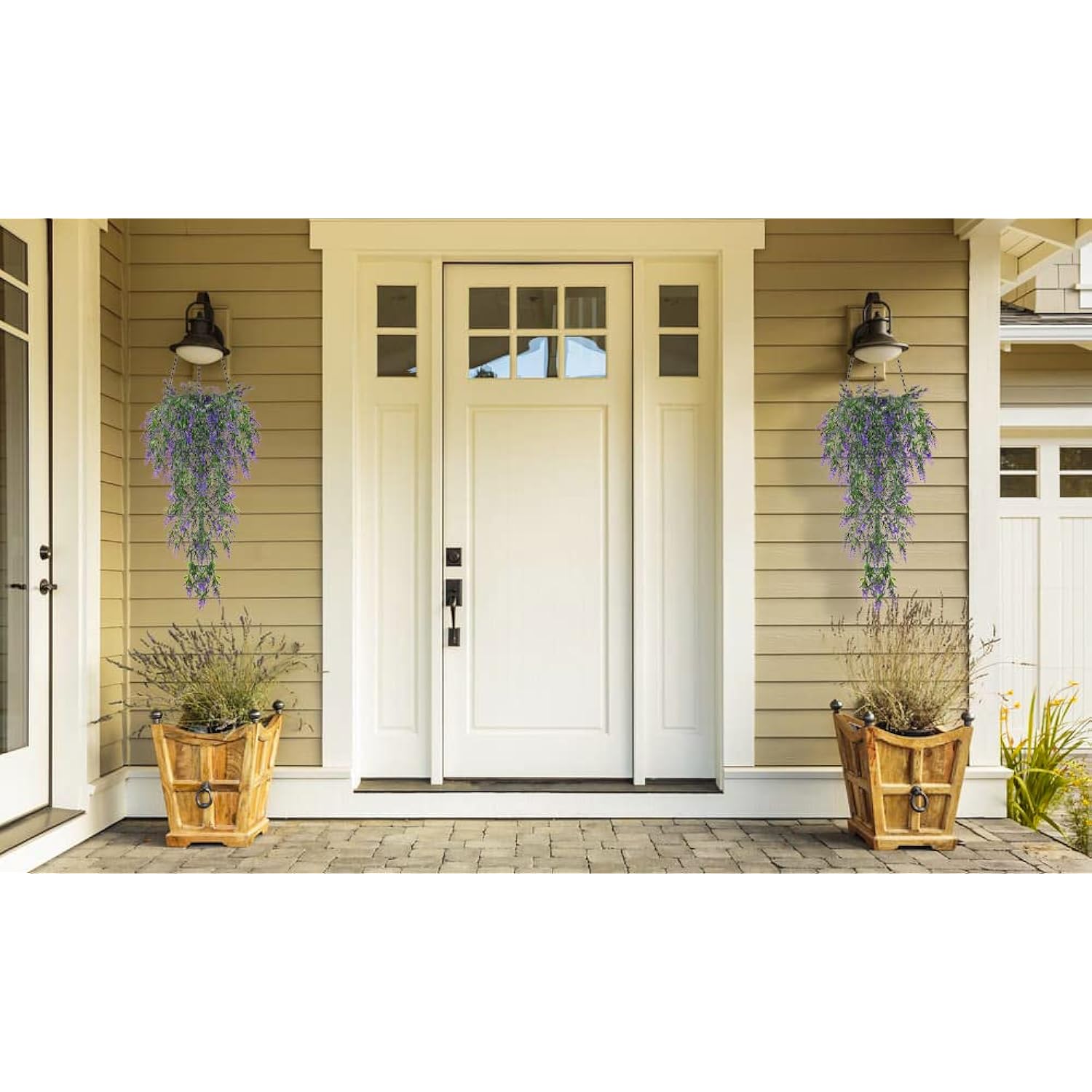 Artificial Flowers For Outdoor, Hanging Plant Uv Resistant Lavender, Fake Plants Greenery Vines Flowers For Indoor Garden Porch Window Patio Hanging Planter Home Party Wedding Decor(Purple)