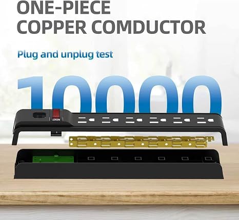 6 Outlet Surge Protector Power Strip 2FT Extension Cord 600J Overload Protection Wall Mount 15A 1875W