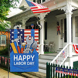 Happy Labor Day Garden Flag 12x18 Double Sided Vertical, Burlap Small USA Garden Yard House Flags Banner Outdoor Outside Labor Day Decoration (ONLY FLAG)