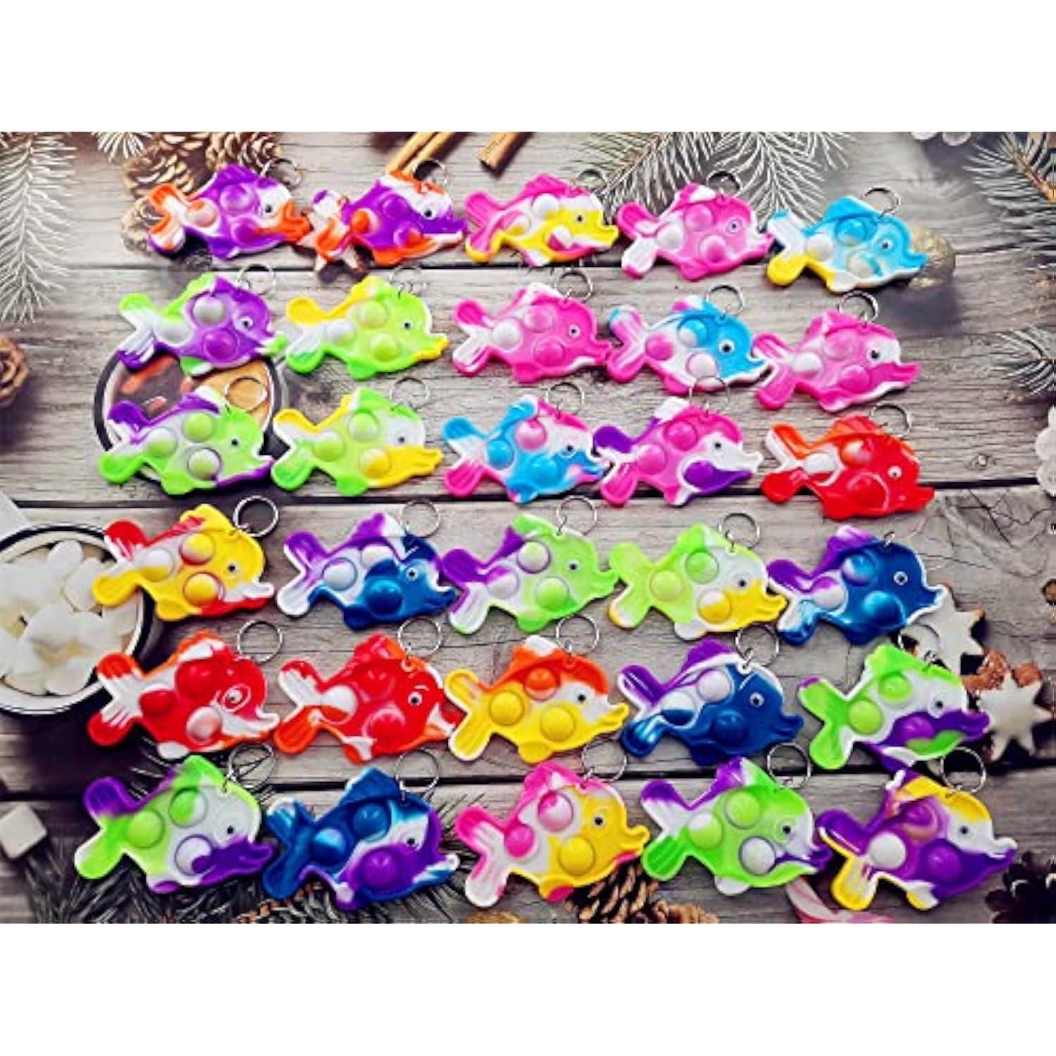 30 Packs Funny Summer Present Unique Mini Fish Assorted Fidgets Bubble Toys For Kids Children Classroom Students Gifts From Teacher,Birthday Party Favors