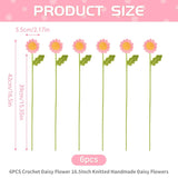 6Pcs Crochet Daisy Flower 16.5Inch Knitted Handmade Daisy Flowers Cotton Knitted Flowers For Indoor Outdoor Home Kitchen Office Table Garden Decorations (Pink)