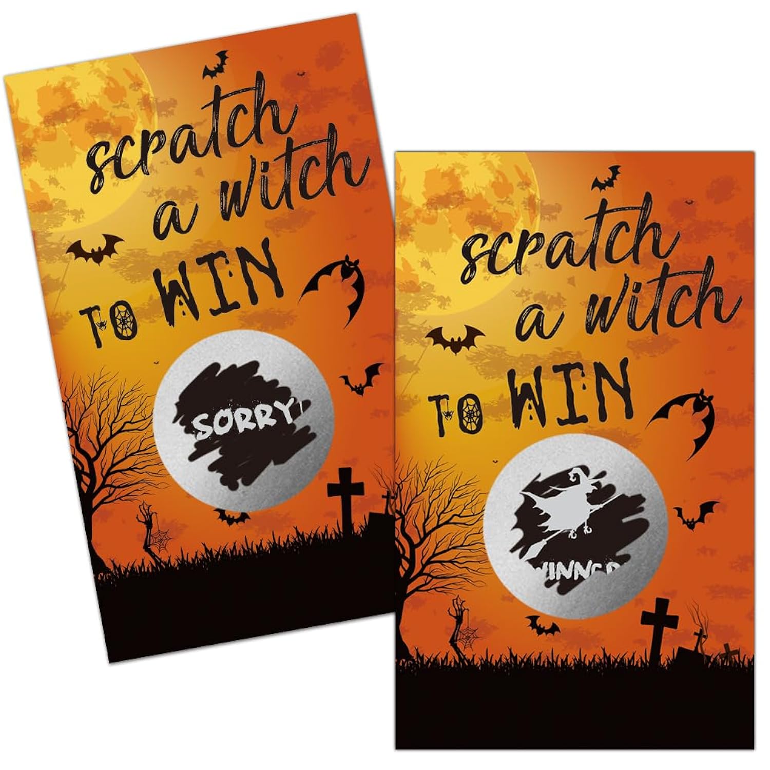 50 Pack Halloween Theme Scratch Off Game, Spider Witch Bat Halloween Scratch Card For Baby Shower Halloween Party Game Lottery Games Group Games Family Activity, Bridal Shower Activity And Idea
