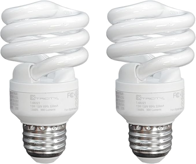 9W T2 Spiral CFL Light Bulbs E26 Base 2700K Soft White 540 Lumens 40W Equivalent UL Listed 2 Pack