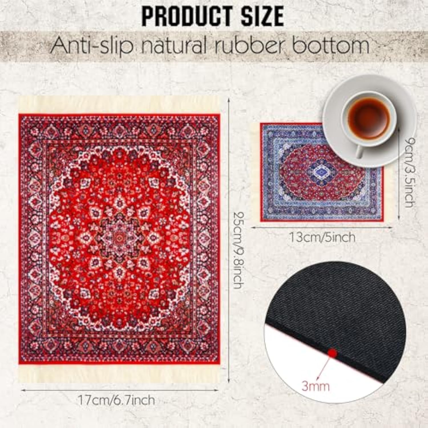 4 Pcs Vintage Mini Mouse Pad Coasters Oriental Mousepad Floral Style Funny Desk Mat Coasters Graduation Gift For Boho Doll House Rug With Anti Slip Rubber Base For Desk(Classic Style)
