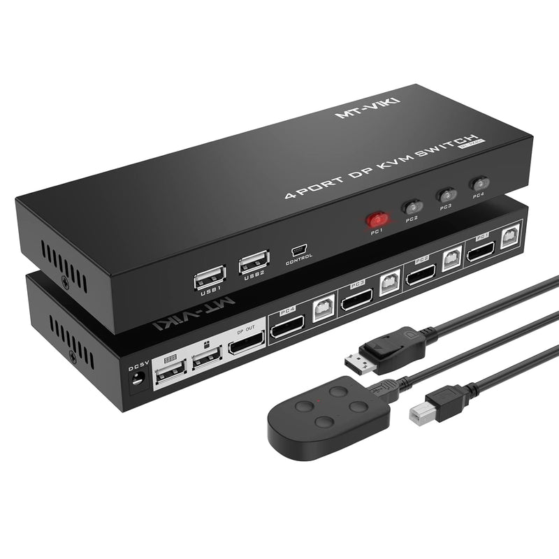 Displayport Kvm Switch 4 Port, Uhd 4K@60Hz Dp Kvm Switch For 4 Computers Shari