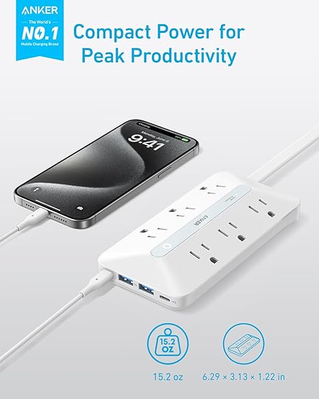 Surge Protector Power Strip with 6 Outlets 4 USB Ports 2 USB C 5FT Flat Plug Extension Cord 300J