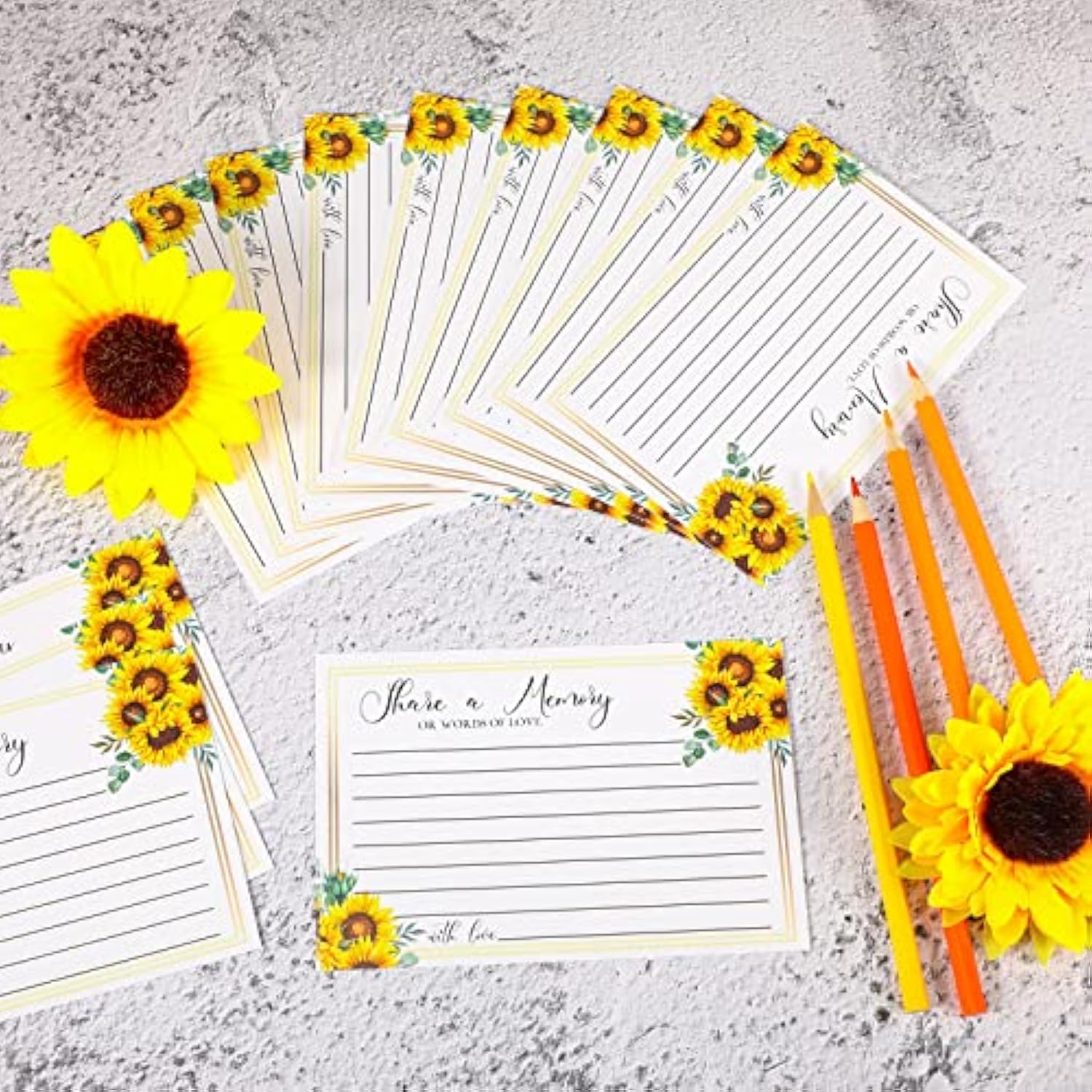 50 Pcs Sunflower Share A Memory Cards Sign Place Seating Place Cards For Celebration Of Life Decorations Wedding Funeral Bridal Shower Birthday Anniversary(Black Font)
