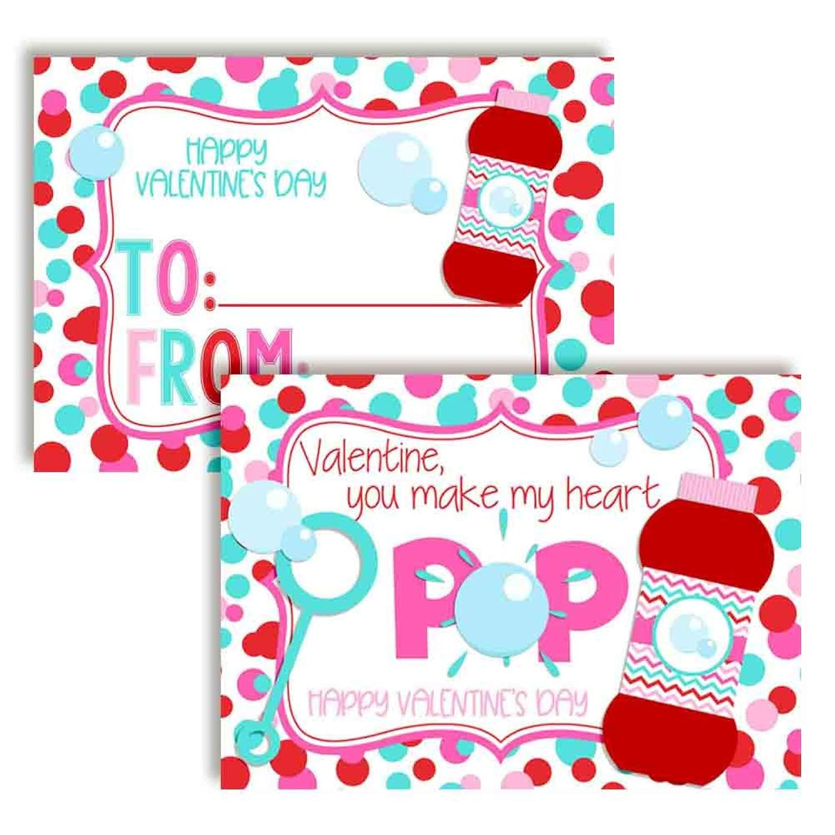 You Make My Heart Pop Bubble Themed Valentine'S Day Cards For Kids To Give To Friends & Classmates, Thirty (30) 3.5" X 5" Fill In Cards (Without Envelopes) By Amandacreation