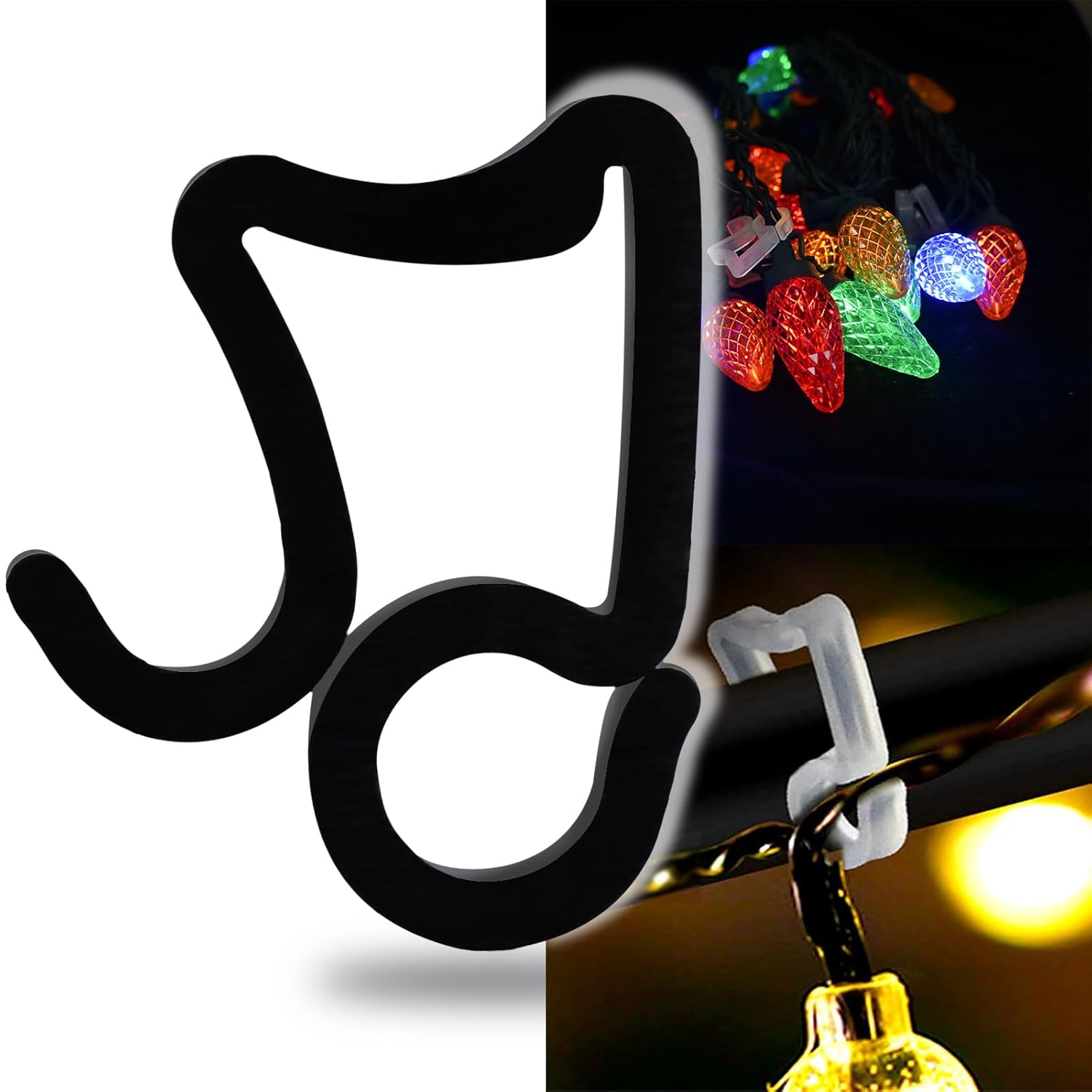 Light Clips For Christmas Decorations, Outdoor Gutter Hooks - Weatherproof Clips For String Lights, Halloween & Holiday Decor (60, Black)