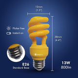 13W Yellow CFL Bug Light Bulb T2 Spiral E26 Medium Base 60W Incandescent Equivalent Energy Saver
