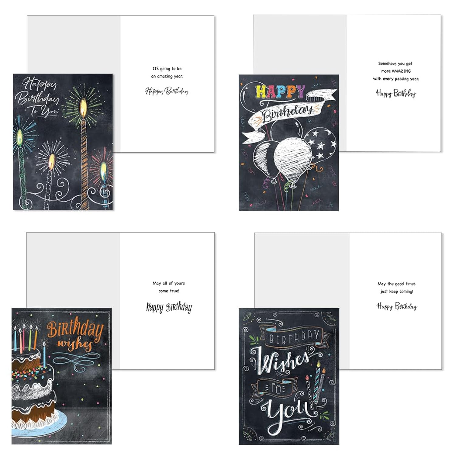 Boxed Birthday Cards Assortment, Chalkboard Wishes — Set Of 12 Fun Chalkboard-Style Greeting Cards With Envelopes – 5” X 7” – 4 Assorted Designs