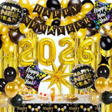 New Year 2026 Party Kit with Balloons, Banner, Foil Balloons, and Fringe Curtain