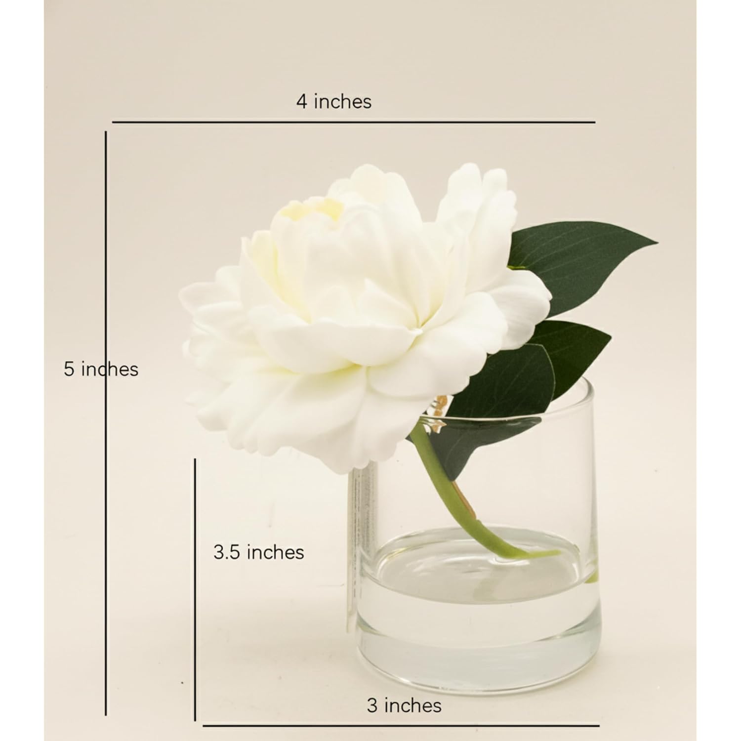 Artificial Peony Flowers 1-Pack White In Glass Vase With Faux Water - Real Touch Faux Flowers For Home Decor, Table Centerpieces