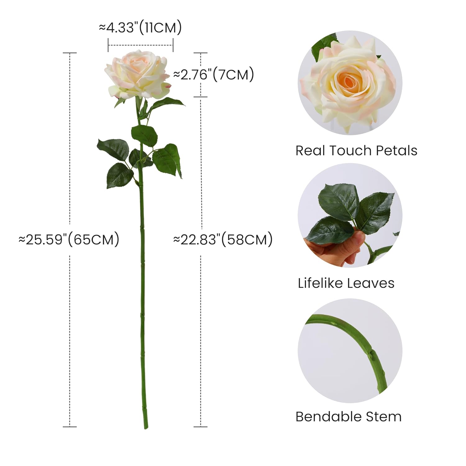 Artificial Real Touch Flowers, 5Pcs Light Champagne Real Looking Fake Rose With Moisturizing Texture, Long Stem Faux Florals Bulk For Wedding & Home Party Decorations