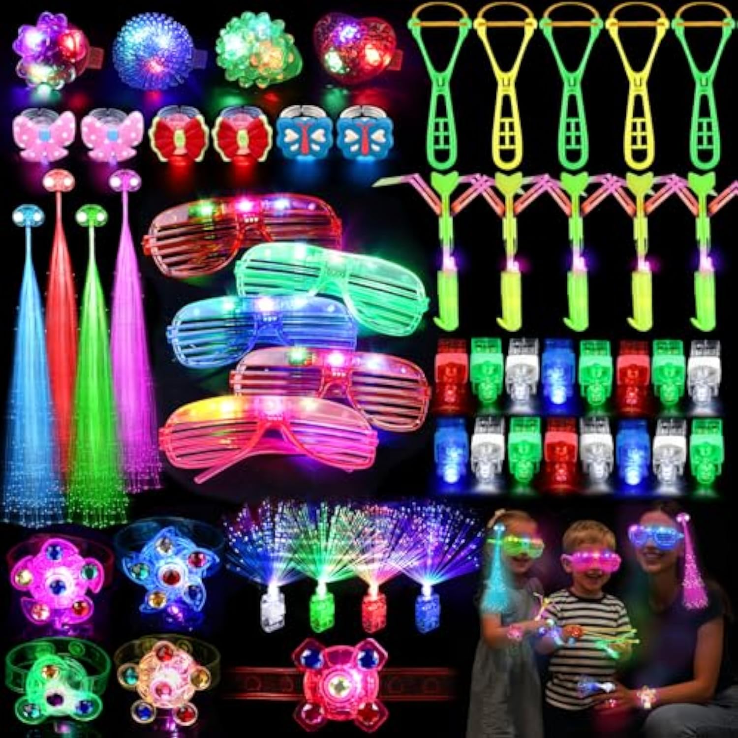 73pcs Glow in the Dark Party Supplies Glow Glasses Bracelets Slingshot Favors