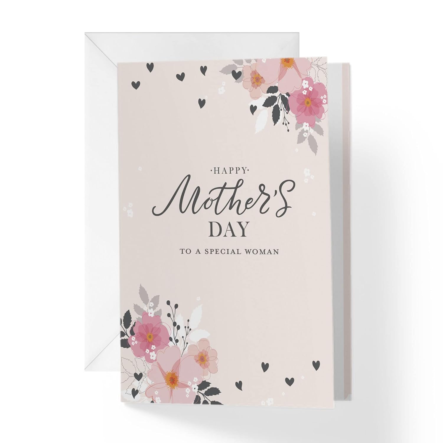 Mothers Day Card For Like A Mom, Stepmom, Aunt, Godmother With Envelope | Pink And White Flowers With Hearts Happy Mother'S Day To A Special Woman | 5”X7.5” | (Single Card)
