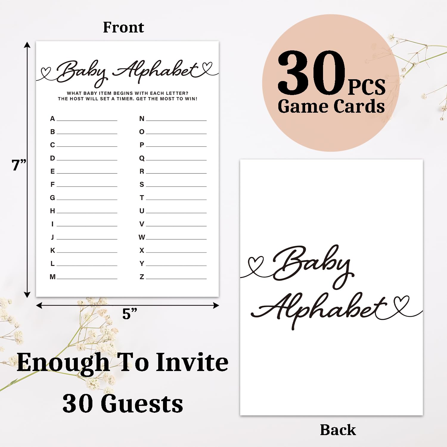 Alphabet Baby Shower Games, 30Pcs Baby Shower Game Cards For Boy Girl, Gender Neutral Party Games Activities/Bb019