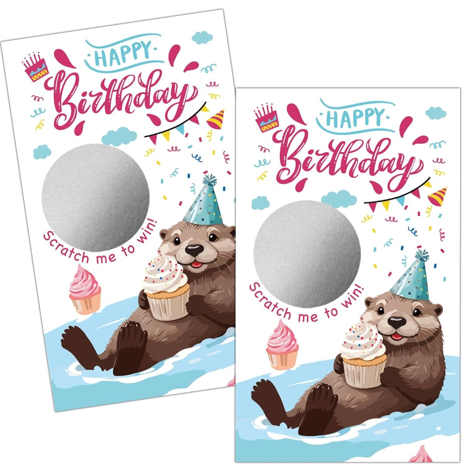 50 Pack Happy Birthday Scratch Off Cards, Cute Otter Scratch Ticket For 1St 18Th 19Th 21Th Birthday Party, Funny Party Supplies For Otter Lover, Raffle Ticket Lottery Group Game For Baby Shower