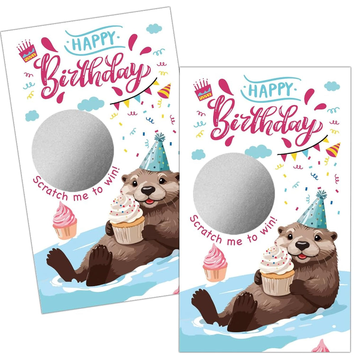 50 Pack Happy Birthday Scratch Off Cards, Cute Otter Scratch Ticket For 1St 18Th 19Th 21Th Birthday Party, Funny Party Supplies For Otter Lover, Raffle Ticket Lottery Group Game For Baby Shower