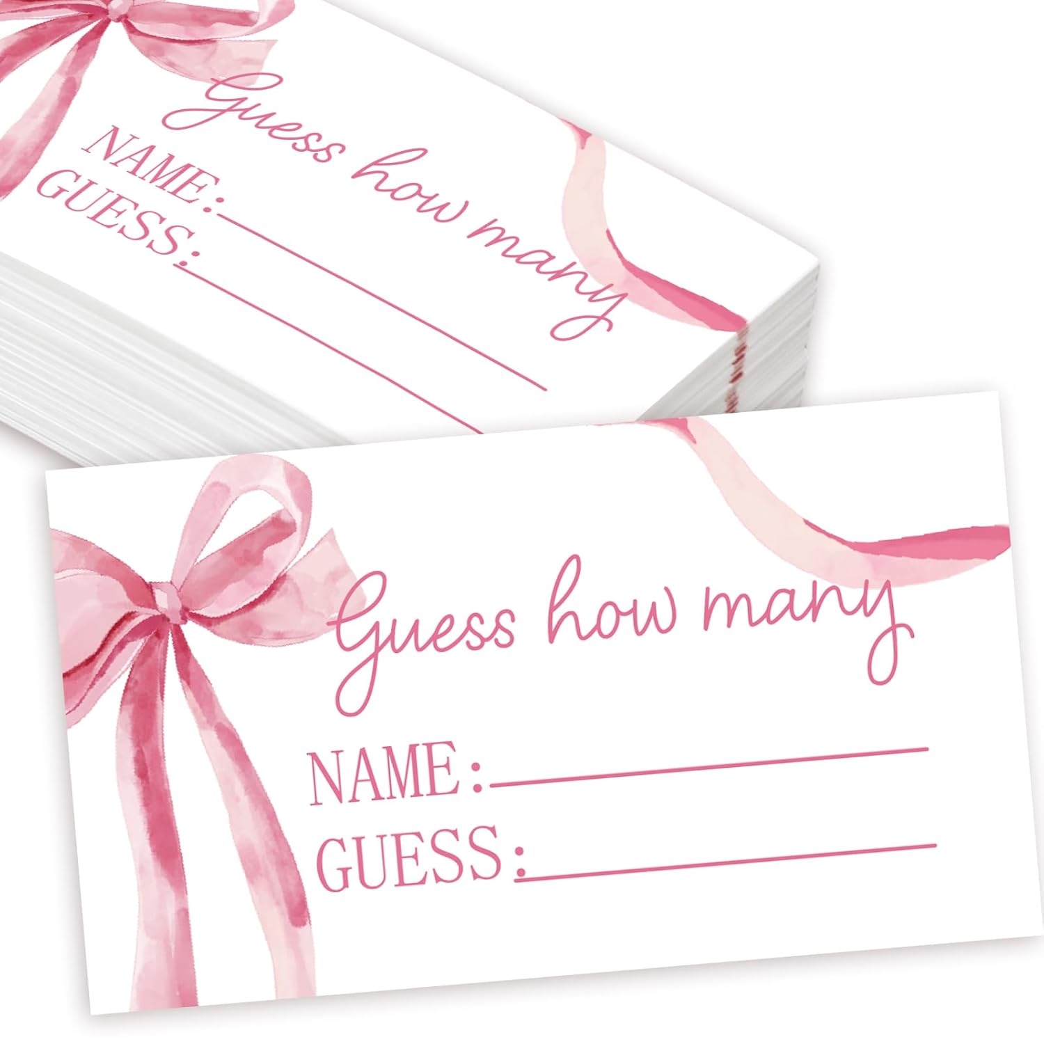 50Pcs Bow Guessing Game Cards With Sign Coquette Pink Bowknot Guess How Many Candies Game Cards For Birthday Baby Shower Wedding Supplies