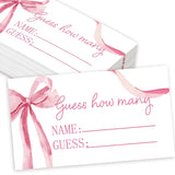 50Pcs Bow Guessing Game Cards With Sign Coquette Pink Bowknot Guess How Many Candies Game Cards For Birthday Baby Shower Wedding Supplies