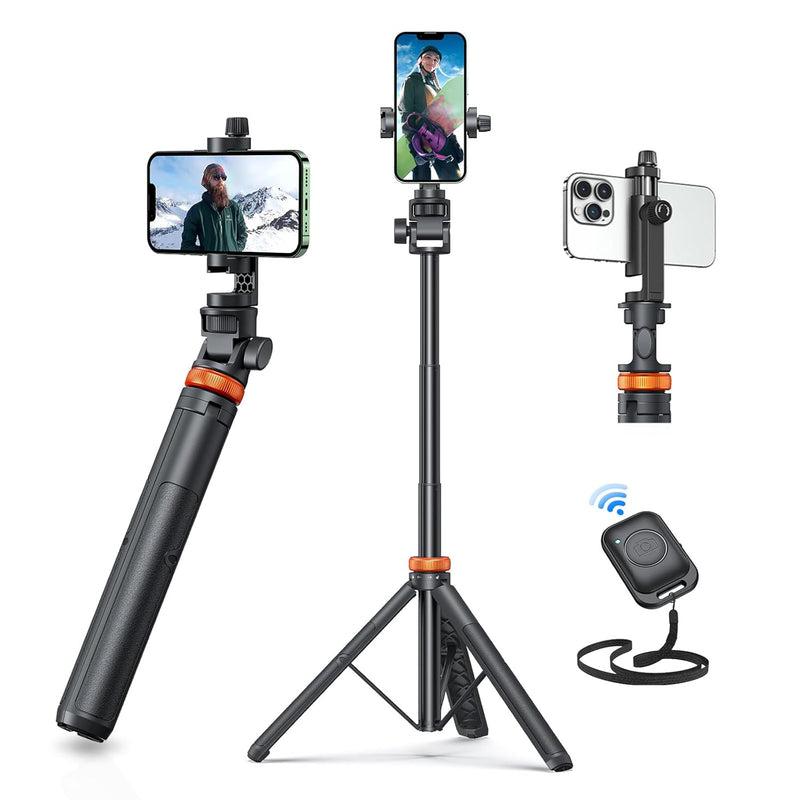 Newest iPhone Tripod Stand, EUCOS 62" Phone Tripod&Selfie Stick with Remote Shutter for Video Recording