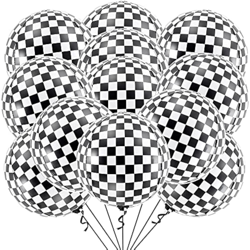 , Black And White Checkered Balloons - 22 Inch, Pack Of 12 | Race Car Balloons For Race Car Birthday Party Decorations | Racing Party Decoration | Checkered Party Decorations | Emo Party Decor
