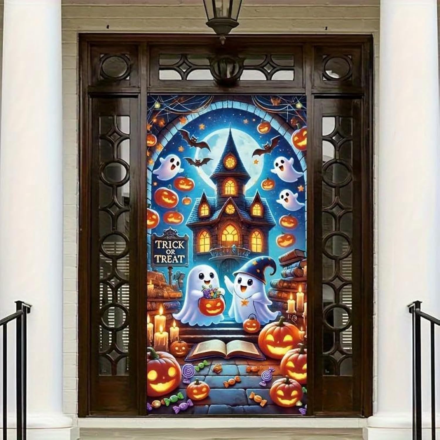 Halloween Banner 71x35 Inch Cute Ghost Pumpkin Trick or Treat Haunted Backdrop