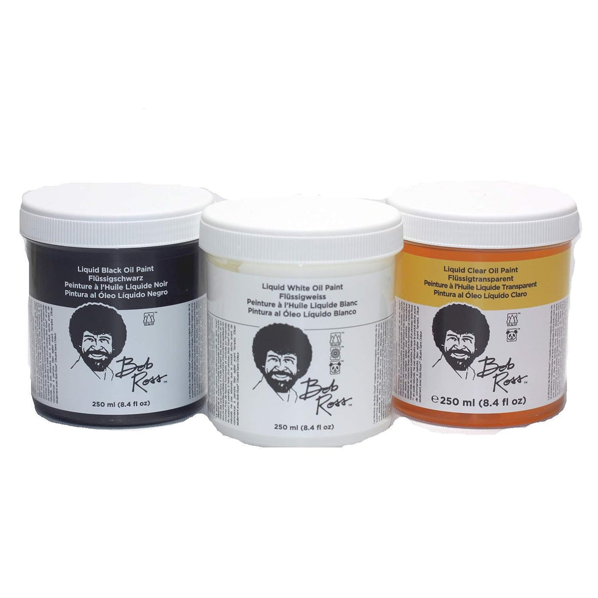 Bob Ross 3-Piece 8oz Basecoat Set - White, Black, Clear