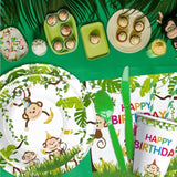 Monkey Birthday Decorations Tableware, Wild Jungle Animal Monkey Theme Party Supplies For Birthday Baby Shower, Paper Plate, Cup, Napkin, Cutlery, Serves 24