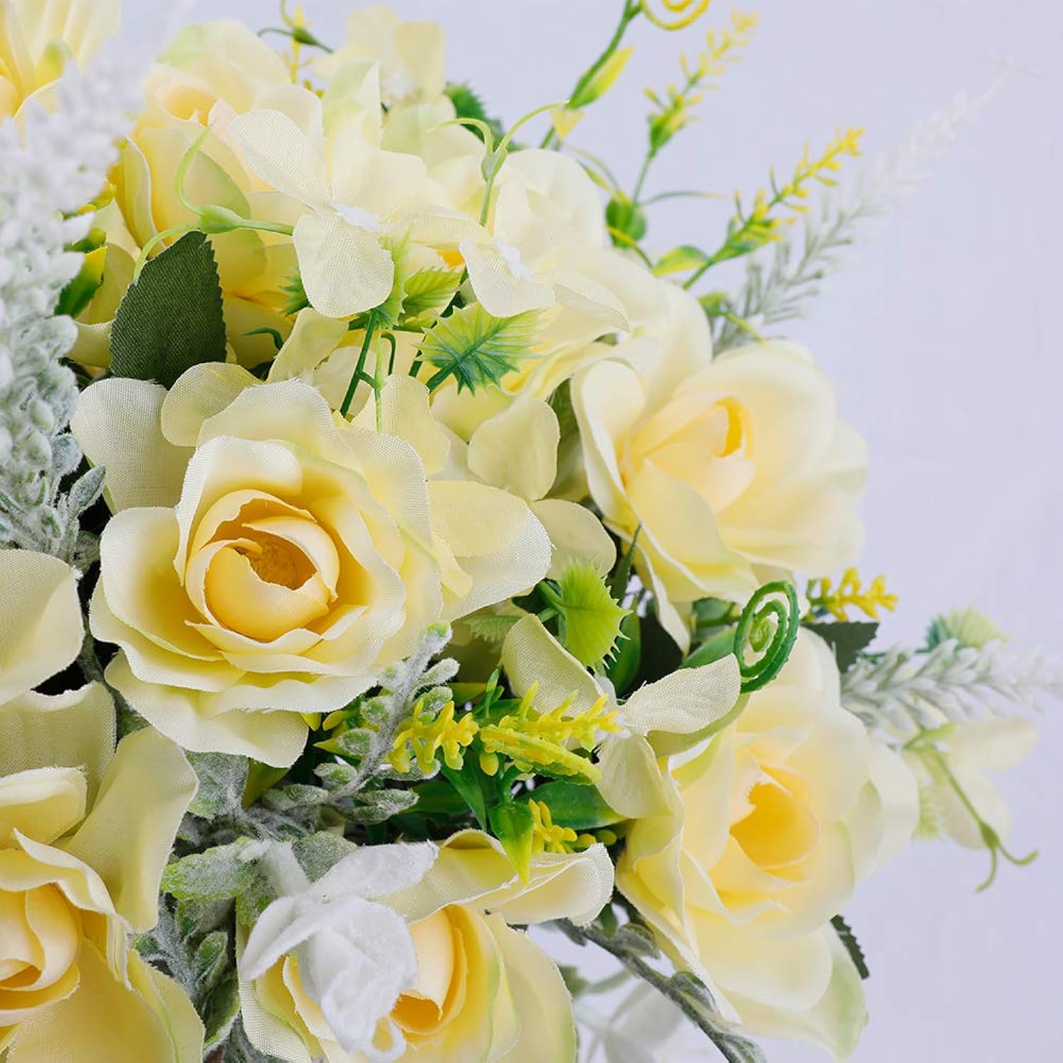 Artificial Flowers With Vase For Table Centerpieces,Fake Silk Gardenia Flower In Vase Decoration For Home Office Party (Champagne)