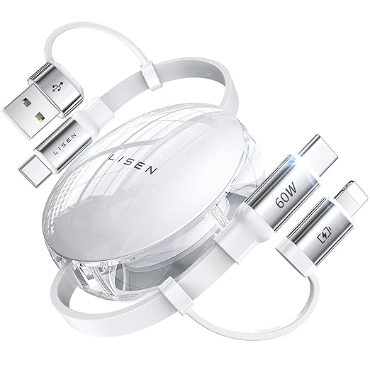 60W 5 in 1 Retractable Multi Charging Cable USB C USB A Lightning Charger Cord for iPhone 17 16 15 Samsung Galaxy iPad
