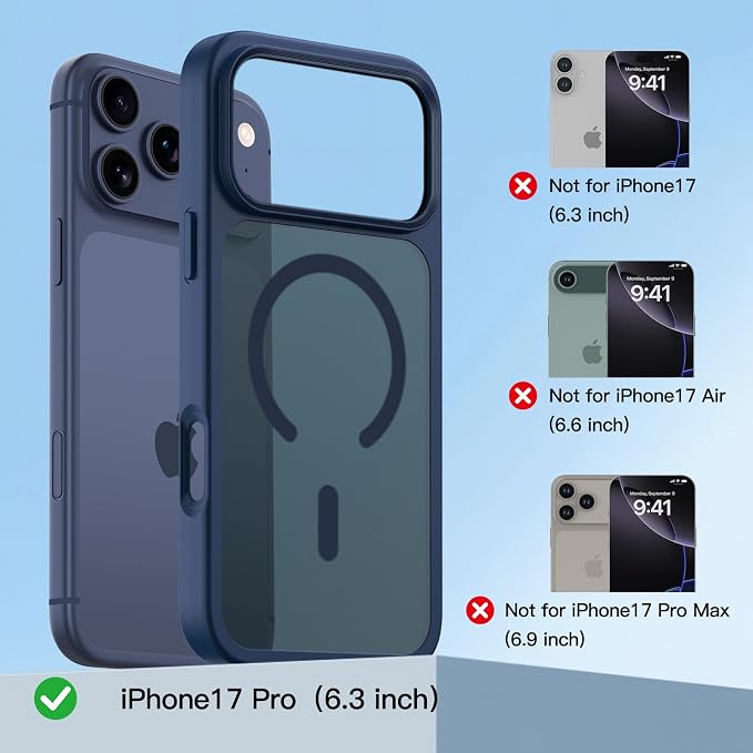 Translucent Matte Magnetic Phone Case with Blue Accent for Apple iPhone 18 Pro and iPhone 17 Pro