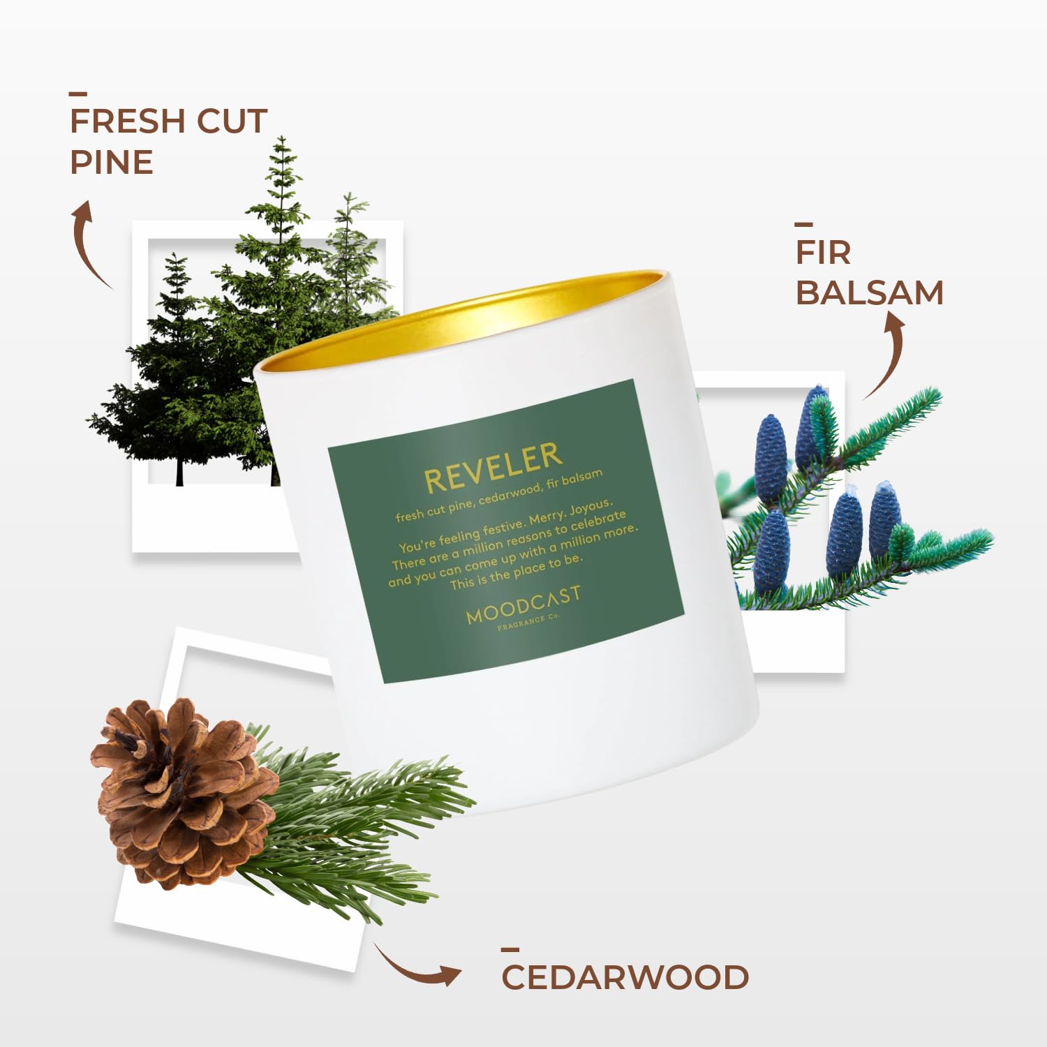 Reveler Scented Winter Candle – Aesthetic Holiday Candle For Home, Fresh Pine, Cedarwood & Fir Balsam, Clean Coco Wax Blend, Vegan, Paraben-Free, 45-Hour Burn, Christmas Decor – 8Oz