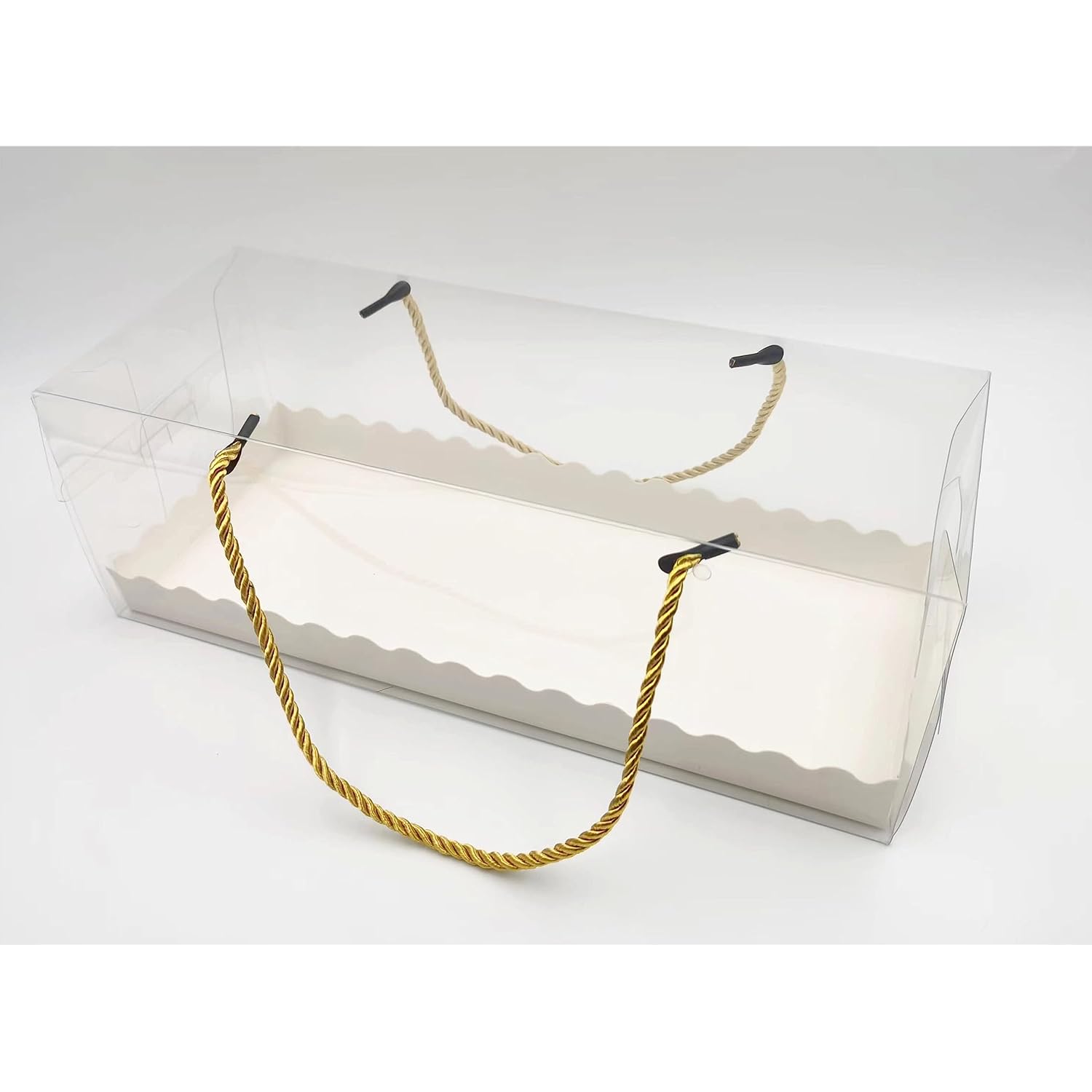 20 Pcs 10.8 Inch Clear Roll Cake Boxes With Gold Rope Handle & Cake Boards, Homemade & Bakery Transparent Plastic Gift Boxes?Easy Carrying, Storage Containers For Slice Cake, Christmas