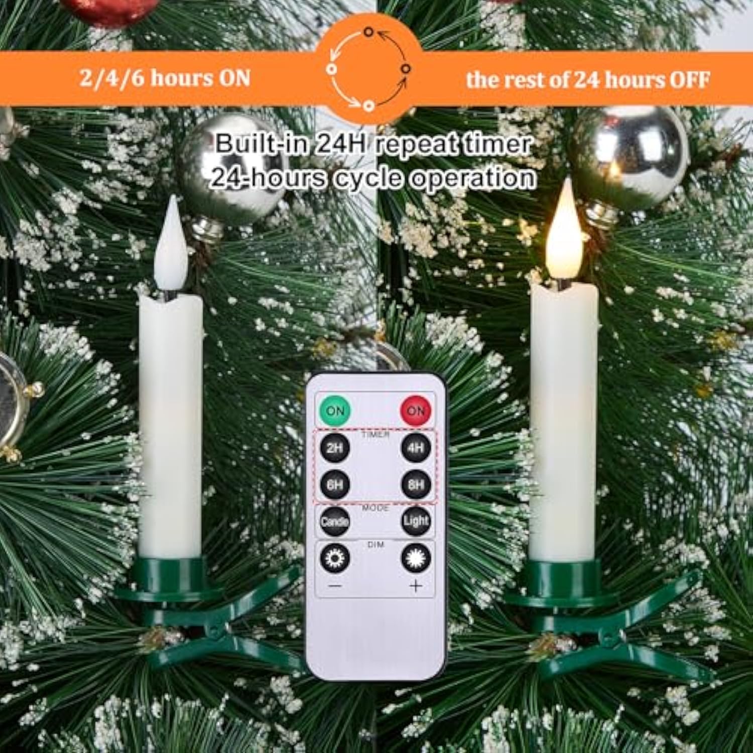 12Pcs Led Taper Candles Light Set Flameless 3D Wick Ivory Candles With Clip-On Christmas Tree Design, 10-Key Remote With Timer, Warm White Light, Battery Operated For Versatile Decoration
