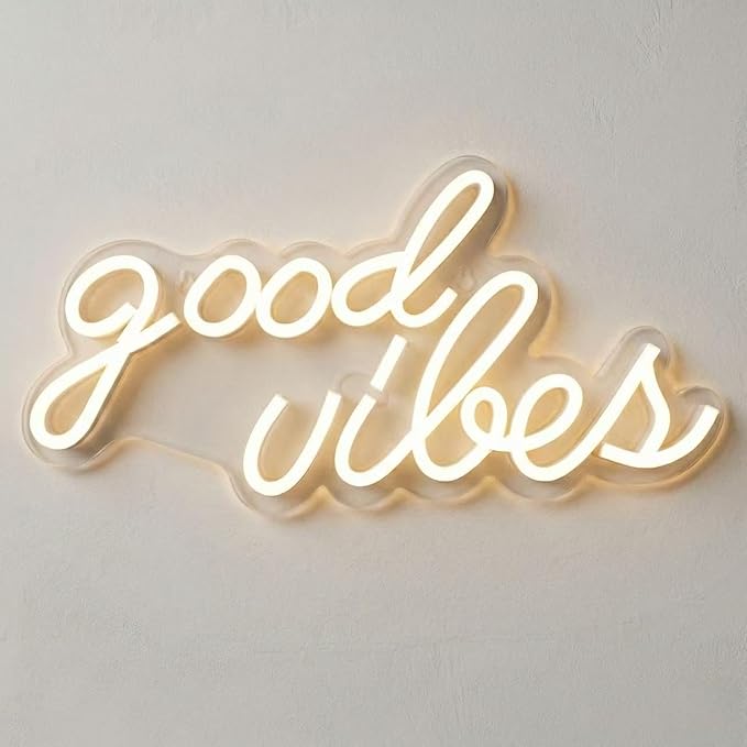 Good Vibes Neon Sign Warm White Boho LED Wall Light for Living Room Wedding Decor
