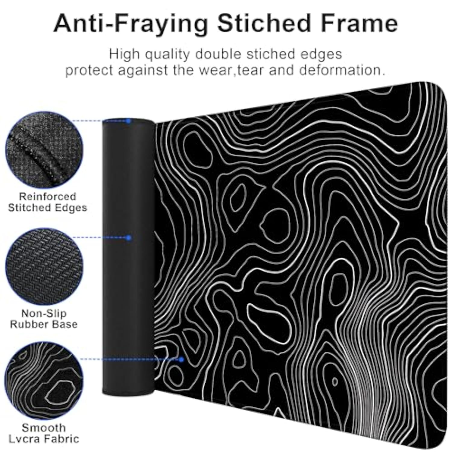 Gaming Mouse Pad Large Topographic Contour Extended Big Desk Pad Mat Large Computer Keyboard Mouse Mat 31.5X11.8Mousepad With Nonslip Base And Stitched Edge Desk Mat For Home Office Work