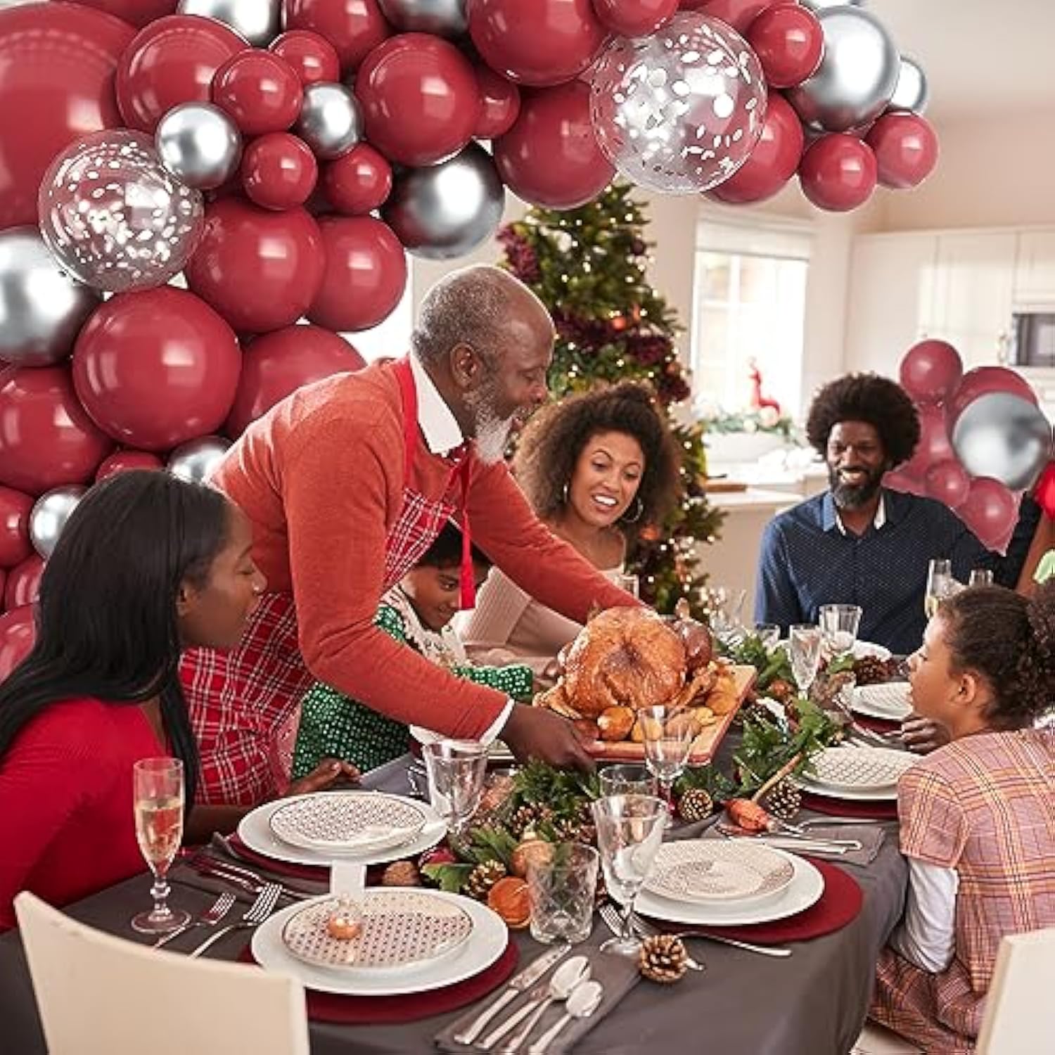 Burgundy Balloon Arch Garland Kit-Metallic Silver Balloon Silver Sequi