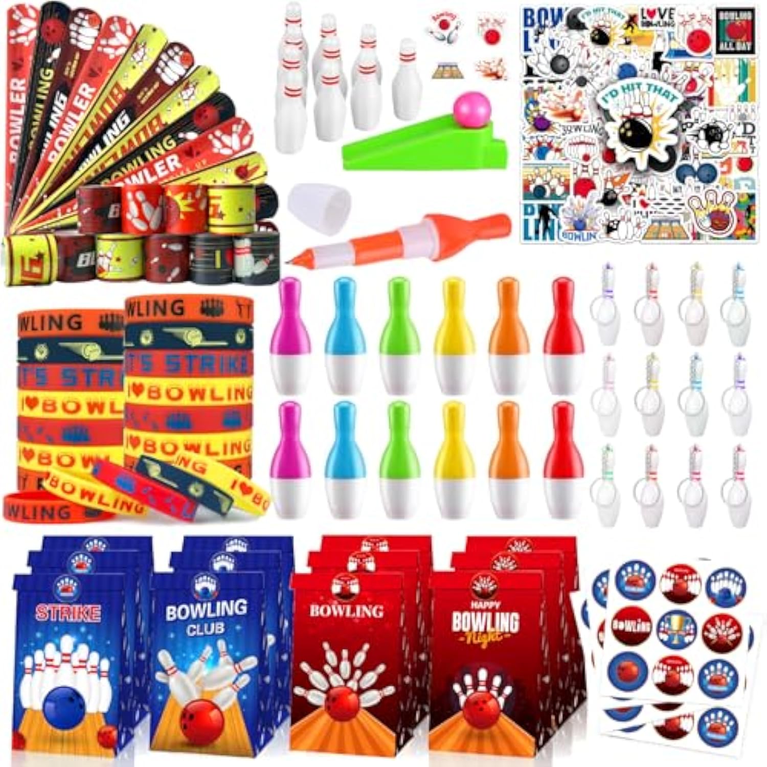 Bowling Party Favors Themed Birthday Party Decorations Supplies Include Keychains Slap Bracelets Goodie Bags Stickers Mini Bowling Game Toy Set Bowling Party Favors Gifts For Pinata Filler