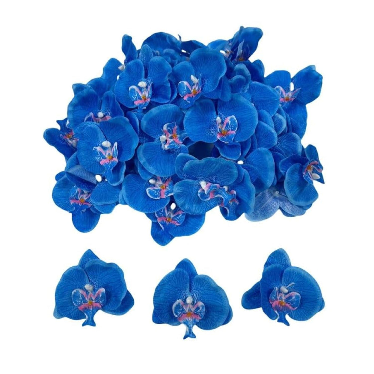 50 Pcs Orchid Petals Artificial Decorations Orchids Heads Flowers Faux Silk Phalaenopsis Butterfly Flower Heads For Handmade Diy Home Wedding Party Decoration (Blue)