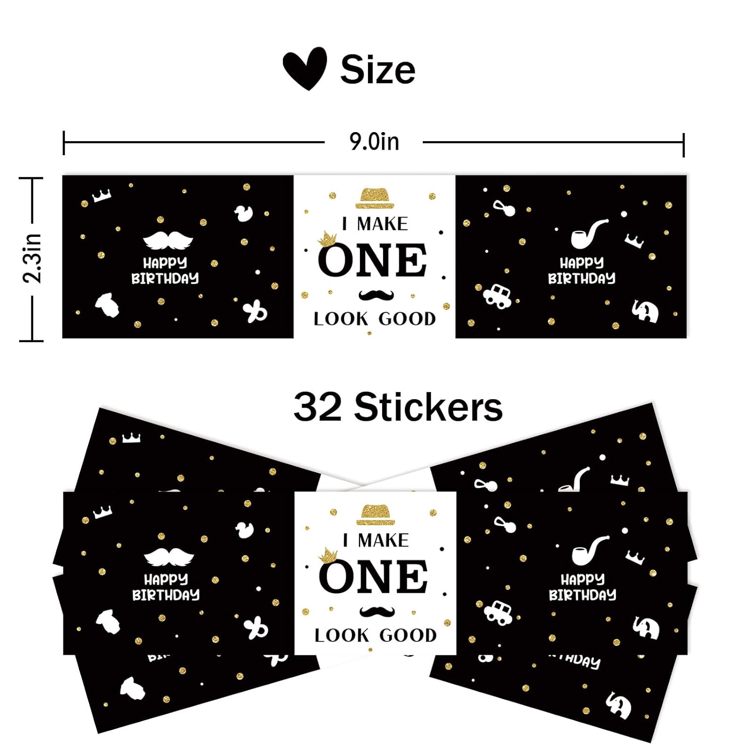 32 Pcs Happy 1St Birthday Water Bottle Labels, One Year Old Birthday Water Bottle Labels For Boys, Little Men Bottle Wrappers, Baby Shower Party Water Labels - Black Glitter