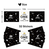 32 Pcs Happy 1St Birthday Water Bottle Labels, One Year Old Birthday Water Bottle Labels For Boys, Little Men Bottle Wrappers, Baby Shower Party Water Labels - Black Glitter