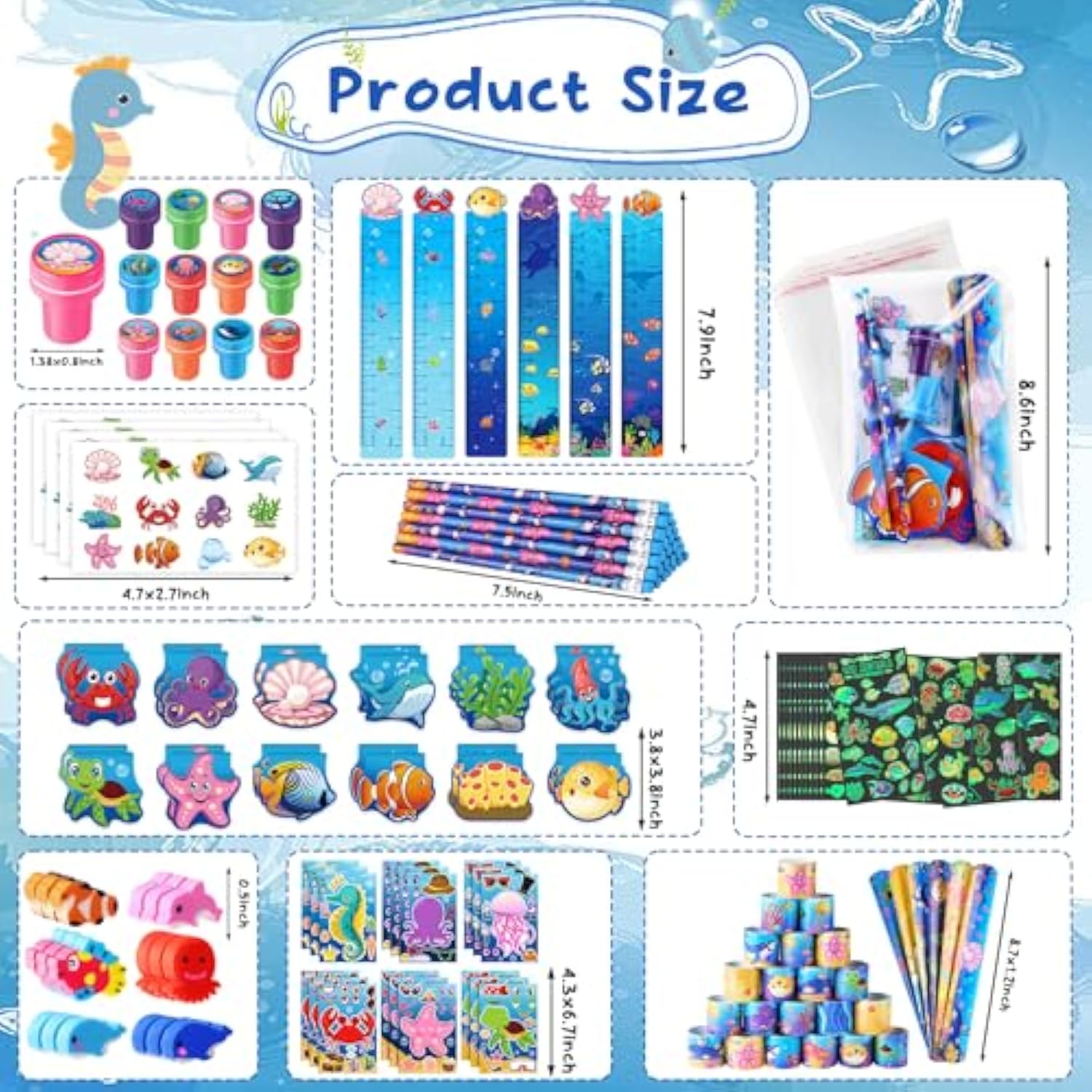 120Pcs Under The Sea Party Favors Ocean Animals Party Stampers Stickers School Stationery Bulk For Kids Sea Shark Birthday Mermaid Party Goodie Bag Stuffer Classroom Gifts Rewards Supplies